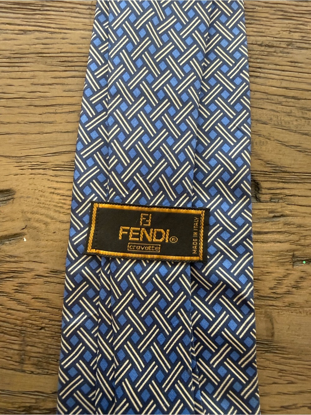 Fendi Blue and White Woven Geometric Silk Tie